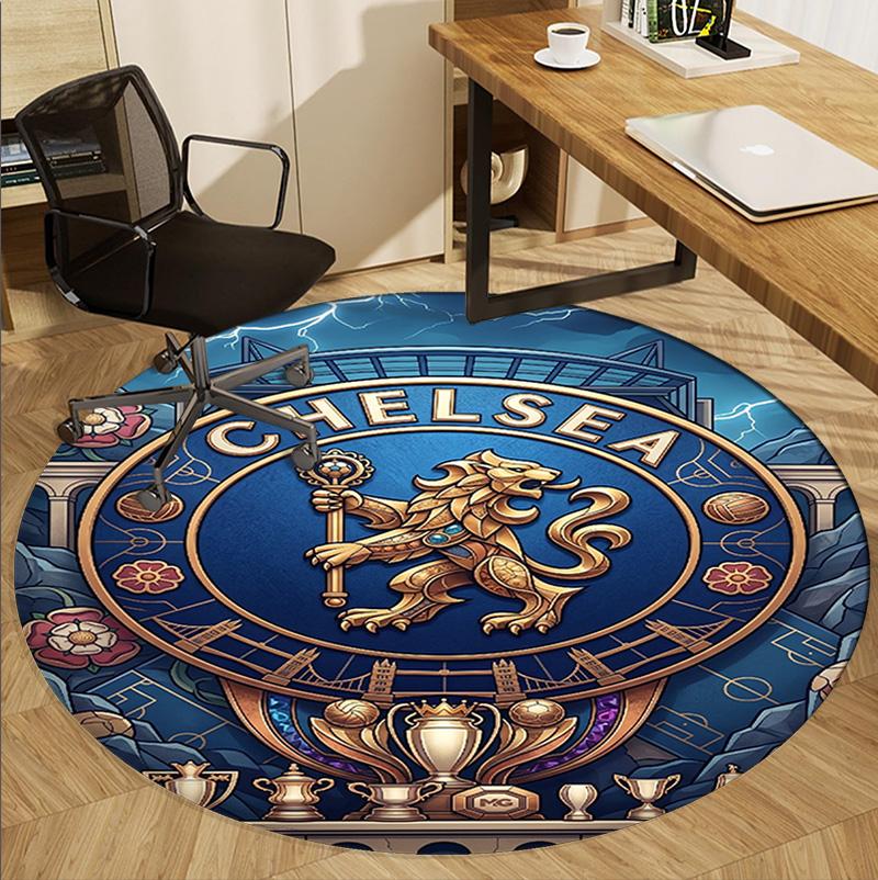 Chelsea Football Club Pattern Round Rug, Indoor/Outdoor Mat, for Picnic, Gameroom, Bedroom, Office, Living Room, Home Decor Carpet, Birthday Gift