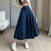 Chic Pleated Jeans Skirts Spring Autumn High Waist Long Washing Ladies Straight Women  Loose Denim Midi Skirts
