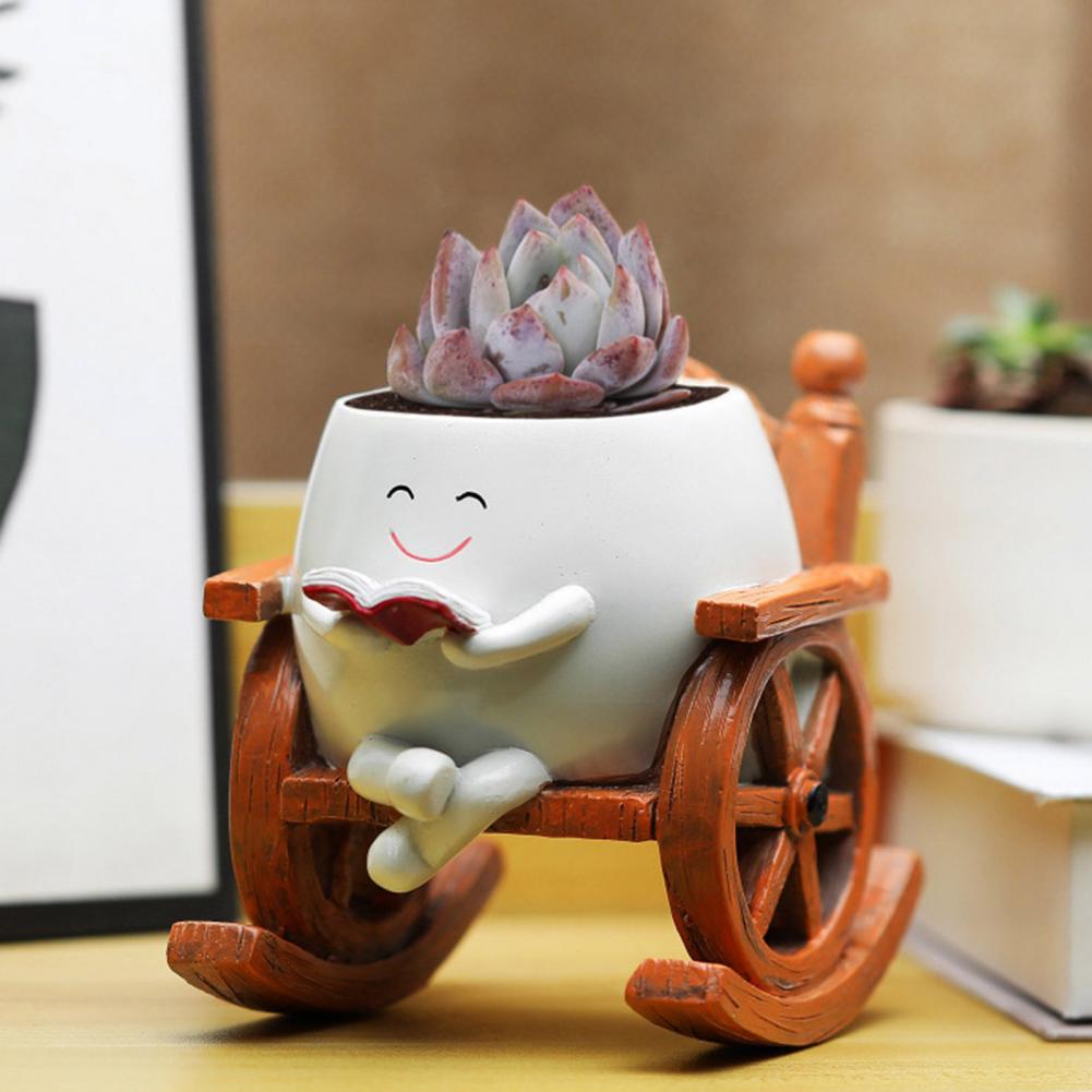 Smile Face Flower Pot Resin Rocking Chair Reading Planter Pot Smiling Succulent Flowerpot Garden Patio Accessories