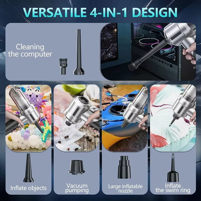 2025 Новый 15000PA Мини-пылесос для автомобиля 4 в 1 Мощная чистящая машина Мощное всасывание Ручной автомобильный беспроводной портативный бытовой прибор