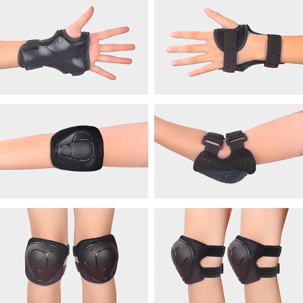 Комплект наколенников и налокотников для детей/подростков с защитой запястий для детей от 4 до 16 лет, катание на скейтборде, роликовых коньках, лыжах, роликовых коньках, велоспорте