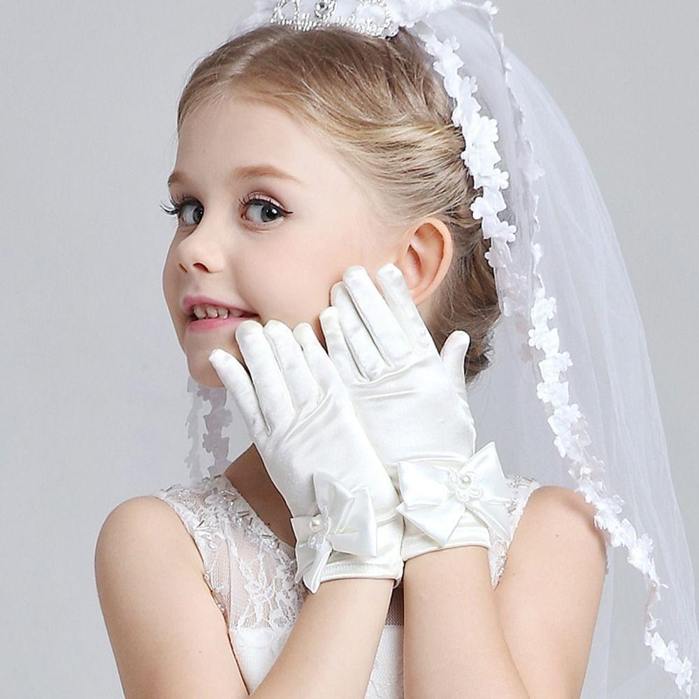 Children's Wear Wedding Flower Girl's Gloves Full Finger Mittens Stage Gloves Princess Gloves