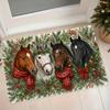 Christmas Four Horses Flannel Doormat, American Vintage Style Entrance Mat for Entryway, Bathroom, Water Absorbent and Non-Slip Mat for Doorway