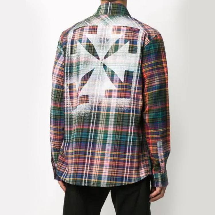 Off-White Рубашка в клетку из фланели с трафаретом, оранжевые/черные мужские топы OMGA133E20FAB0012010