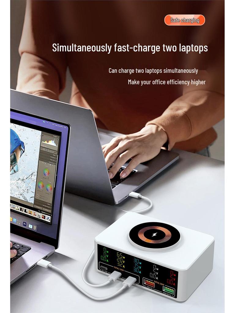 140W Multi-Port Charger with 100W PD Fast Charging, Digital Display, and Magnetic Wireless Charging Dock