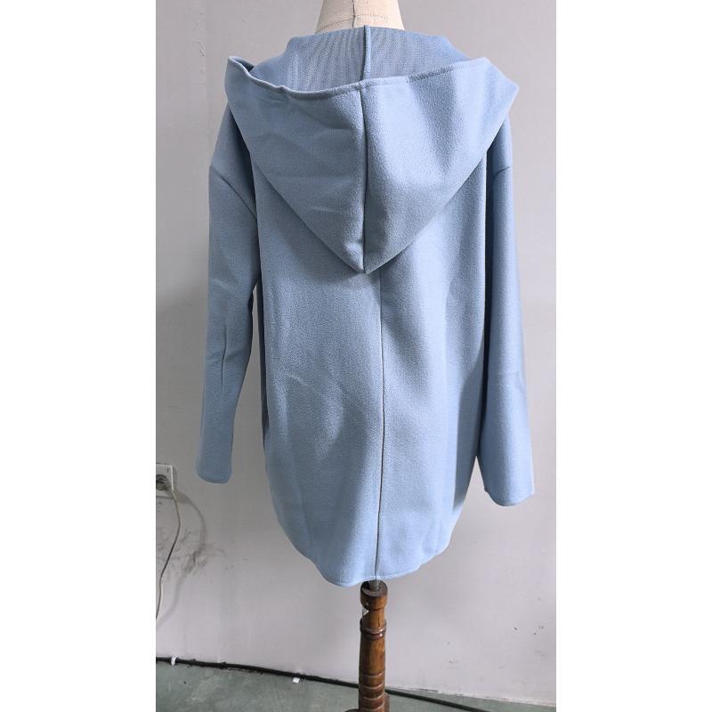 Ladies' Fashionable and Versatile Autumn and Winter Mid To Long Multi Colored Coat, Loose Hooded Woolen Coat, Casual
