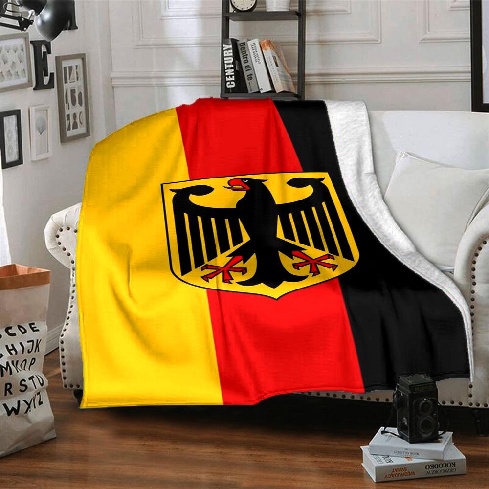 Germany National Flag Federal Eagle Emblem Flannel Blanket, Black Red Gold Stripe Print Throw Blanket, Soft Warm Sofa Bed Blanket, Fan Gift