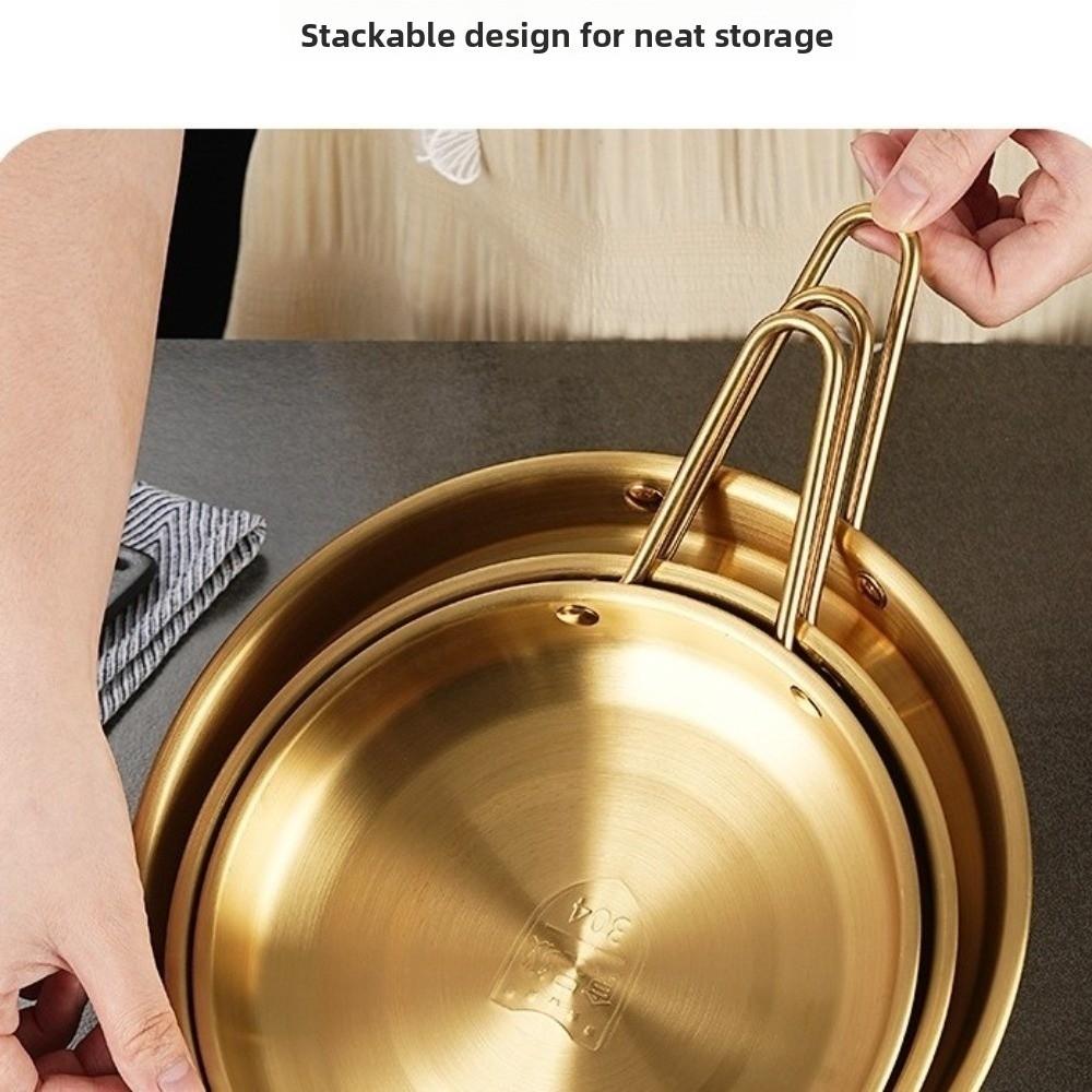 with Handle Stainless Steel Plates Round Serving Plate Tableware Barbecue Dish Outdoor Dining