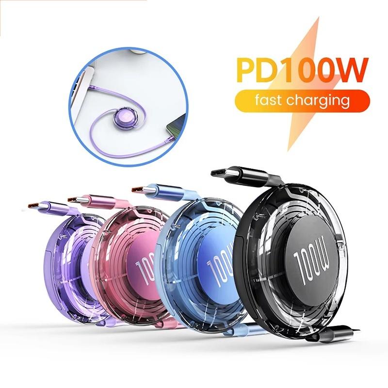 Retractable PD 100W Cable USB Type C to Type C Fast Charging Type C to USB C Data Cable For iPhone 15 16 Huawei Tablet MacBook