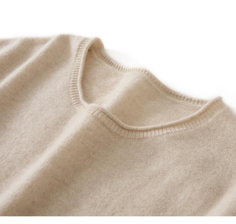 Roll-Edge Round Neck 100% Cashmere Women's Loose Knit Five-Sleeve Top - Autumn/Winter Collection