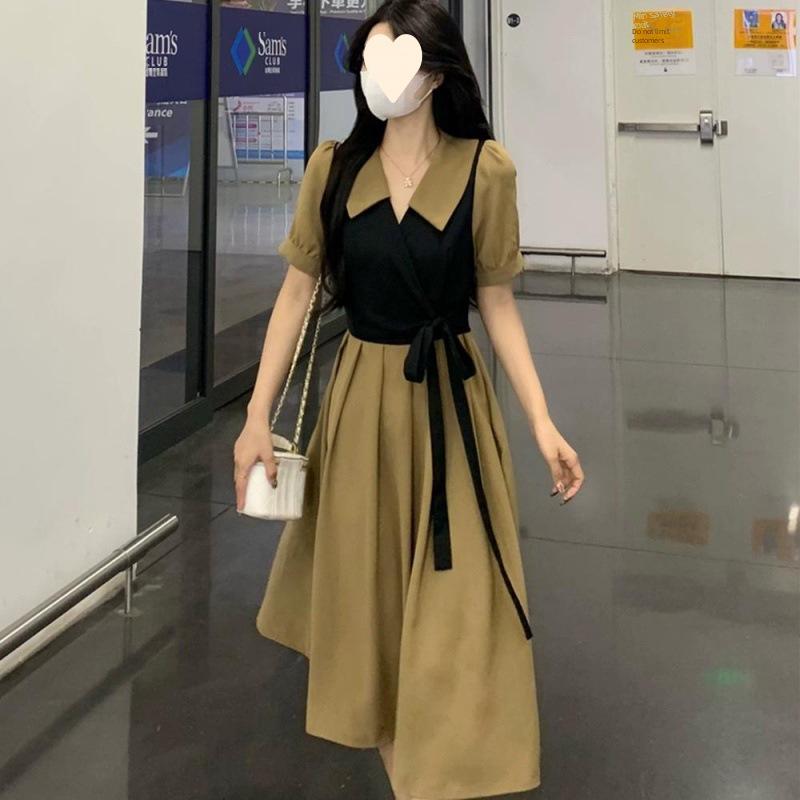 Платье-двойка в стиле французского ретро — женское, большого размера, средней длины, для лета