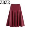 Zbzr Autumn New Women Clothes Western Style Imitation Leather Elegant Temperament Patchwork Midi Skirt 8500910-