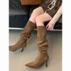 Knee Boots Women's Two Wear Tube Circumference 2025 Autumn and Winter New Suede Pointed Thin Heel High Heel Pleated Pile Boots