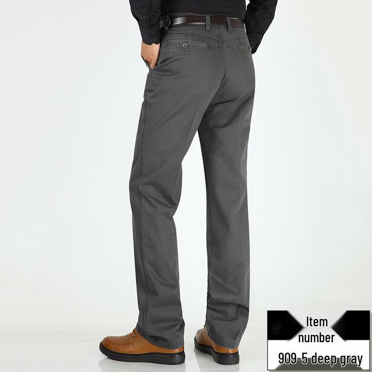 Мужские хлопковые повседневные брюки - Осень/Зима, Свободный крой, Высокая посадка, Прямые штанины, Для среднего и пожилого возраста