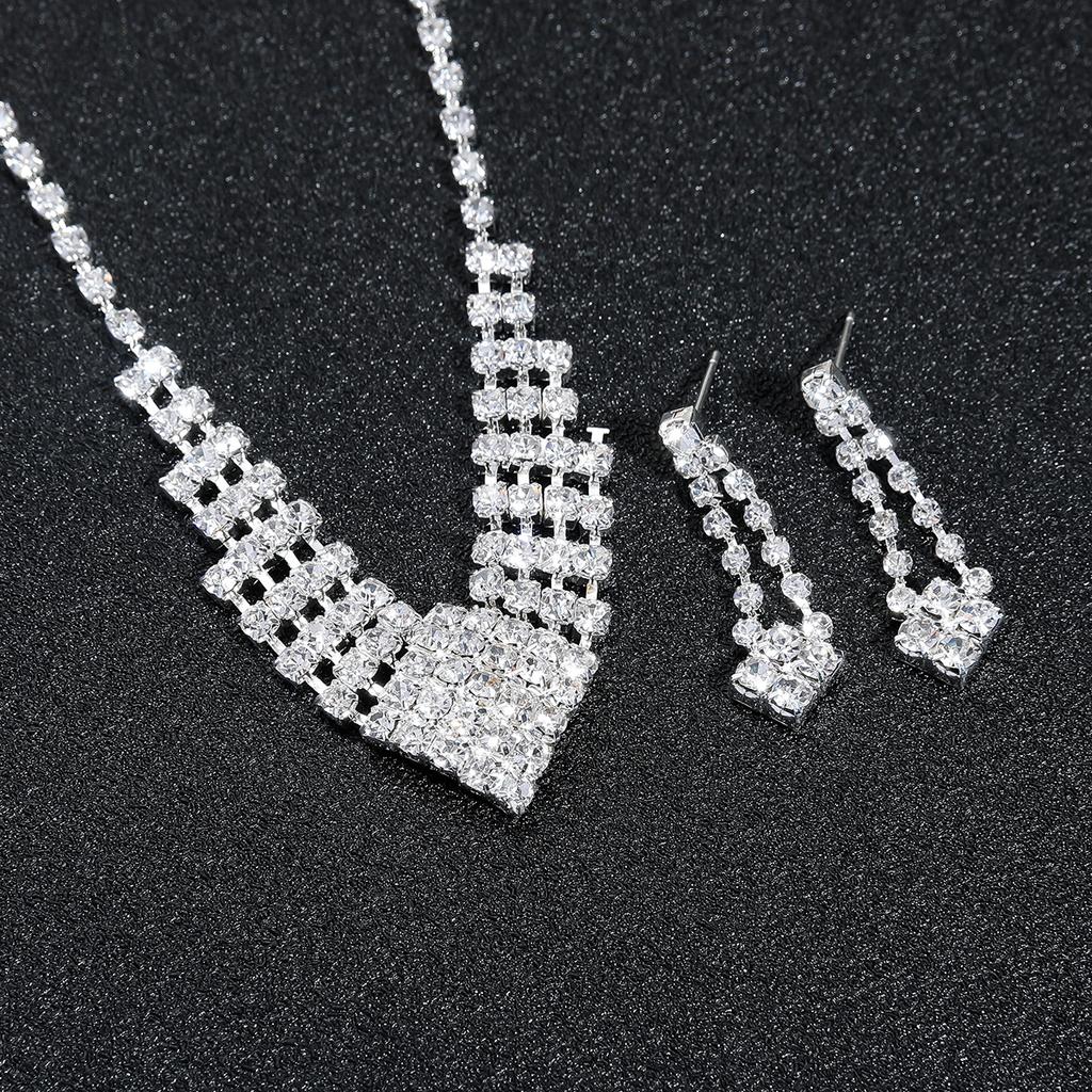 Аксессуары для свадебного вечернего платья, изысканный комплект серег с бриллиантовым колье, квадратные геометрические свадебные украшения для женщин