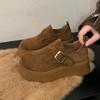 Fashion Women's Fashion Thick Sole Single Shoes Spring New Round Head Suede Metal Buckle Anti-slip Wear-resistant Flat Shoes