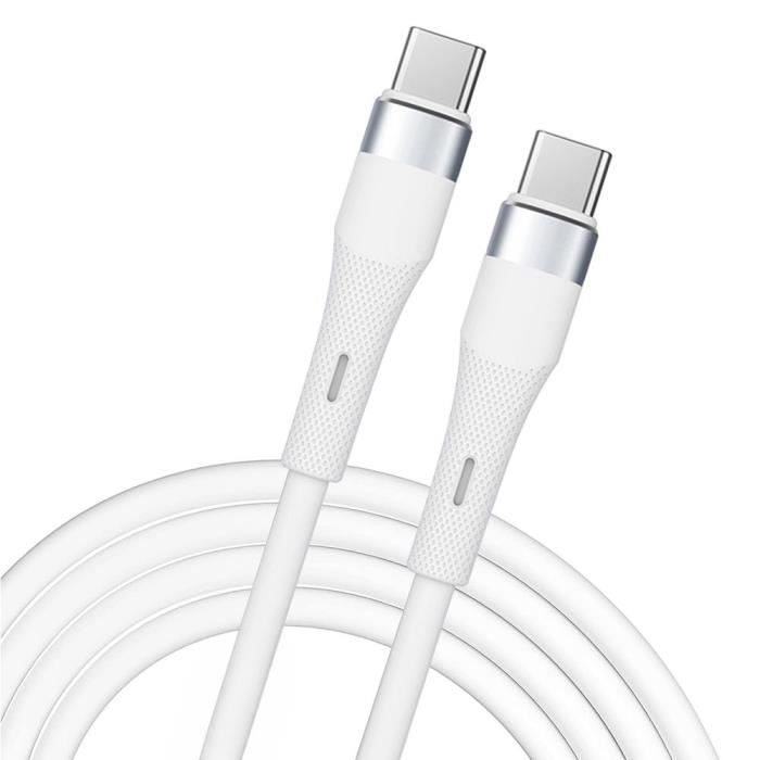 Câble USB-C vers USB-C Charge Rapide 60W pour Xiaomi 15-14T-14T Pro, 14 Ultra, Xiaomi 13 Pro, 13T Pro, 12-12X-12T - 1 Mètre Blanc