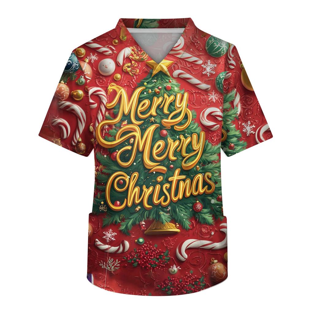 Мужской топ с коротким рукавом, V-образным вырезом, рождественским принтом и нагрудным карманом