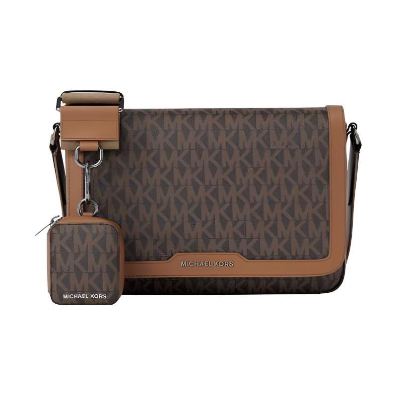 MICHAEL KORS Hudson Logo Adjustable Strap Coated Canvas Crossbody Bag Mini Men's Brown