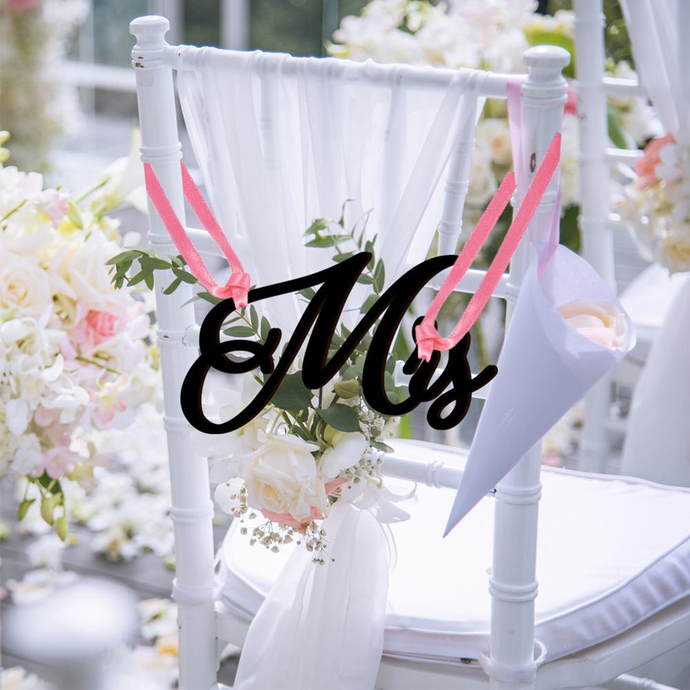 1 Pair Wooden Chair Signs Mr Mrs Chair Back Hanging Pendant With Ribbon Chair Decor For Wedding Decorations