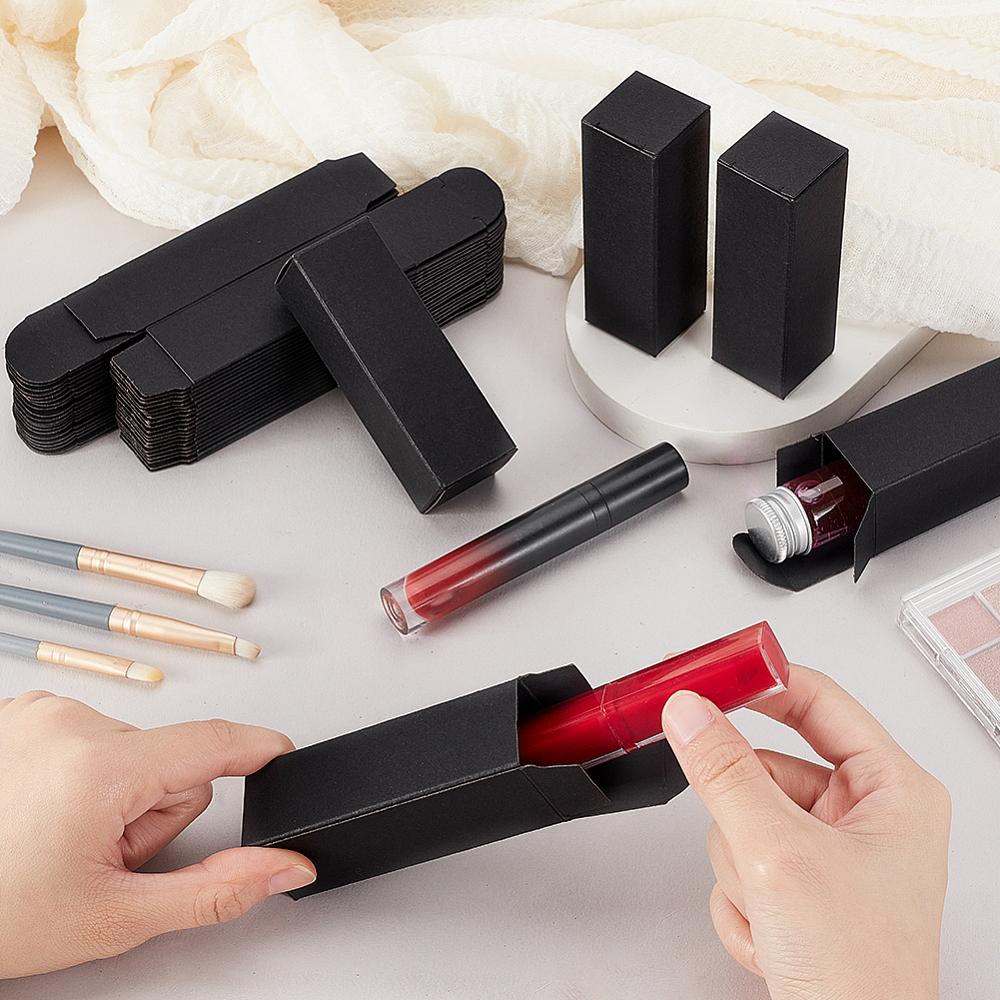 50pcs Paper Folding Packing Boxes Rectangle Black 8.65x2.9x2.9cm