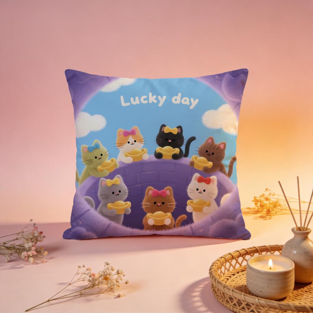 Lucky Cute Cat Group Cushion Cover Comfortable Durable Pillow Cover MultiScene for Home Office Car Sofa