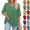 Women's Fashion Large Size Solid Color V-Neck Three-quarter Sleeve Top