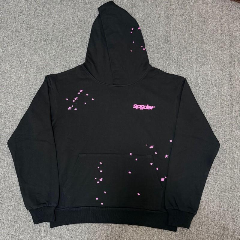 Sp5der FW23 Hoodie Unisex Streetwear Pullover Sweatshirt With Web Print Loose Fit Cotton Blend