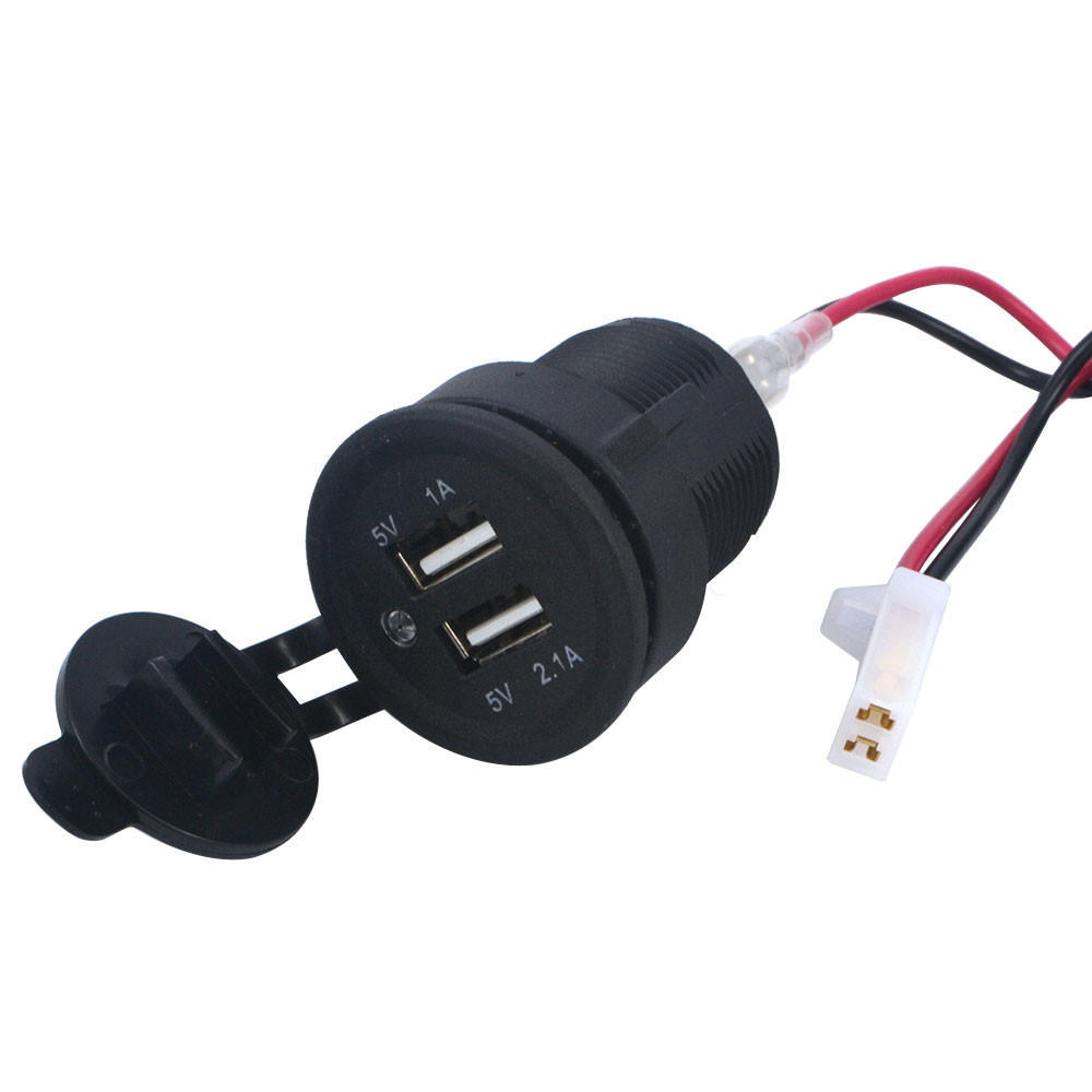Car Motorcycle Dual USB Socket Splitter 12V-24V Plug DC 5V 2.1A Car Power Adapter Phone Charger Blue Light with Cable