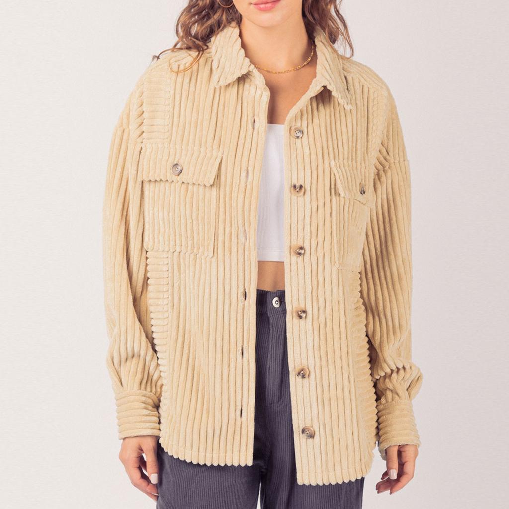 Женская осенне-зимняя однотонная модная полосатая рубашка с большим карманом