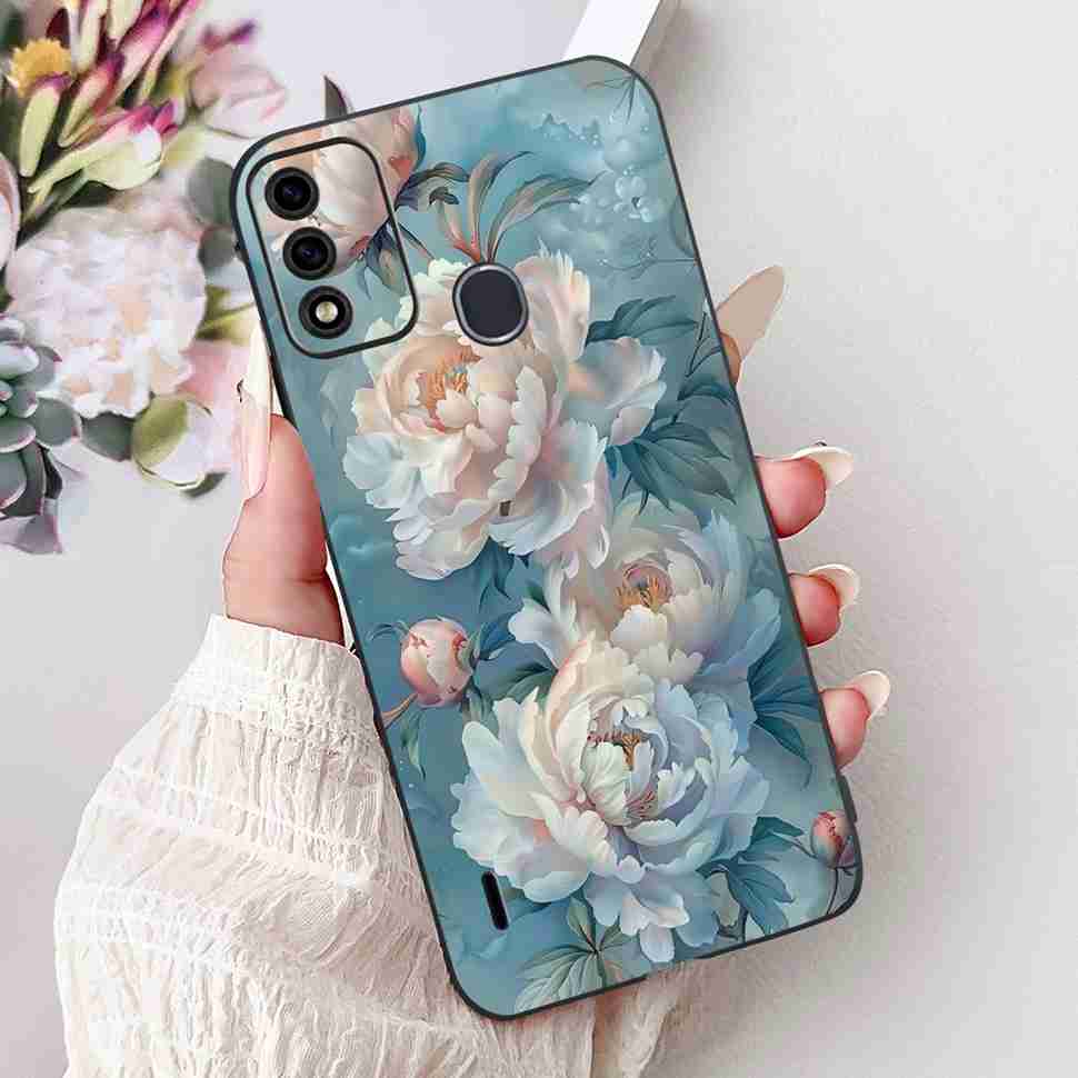 For Itel A48 6.1" Case Fashion Painting Soft Silicone TPU Black Cover For ITEL A48 itel a48 Popular Design Flowers Phone Cases