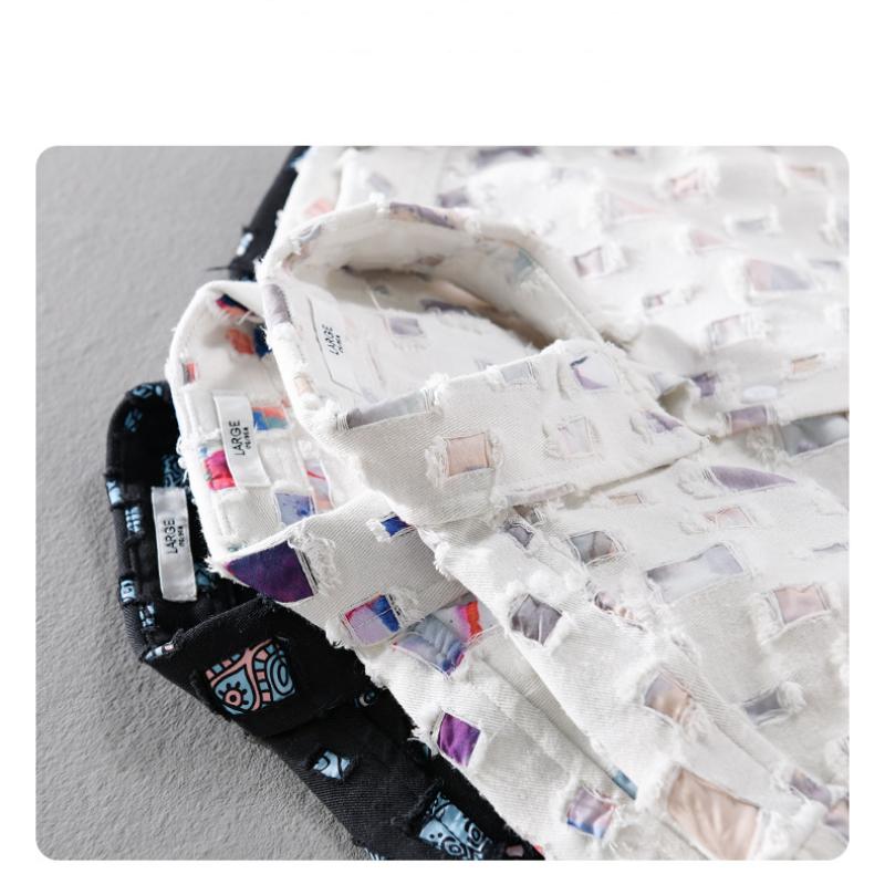 Молодежная популярная рубашка с длинным рукавом в клетку с цветными дырками для мальчиков, уличная свободная мужская рубашка, рубашки из чистого хлопка на весну/осень, повседневная верхняя рубашка