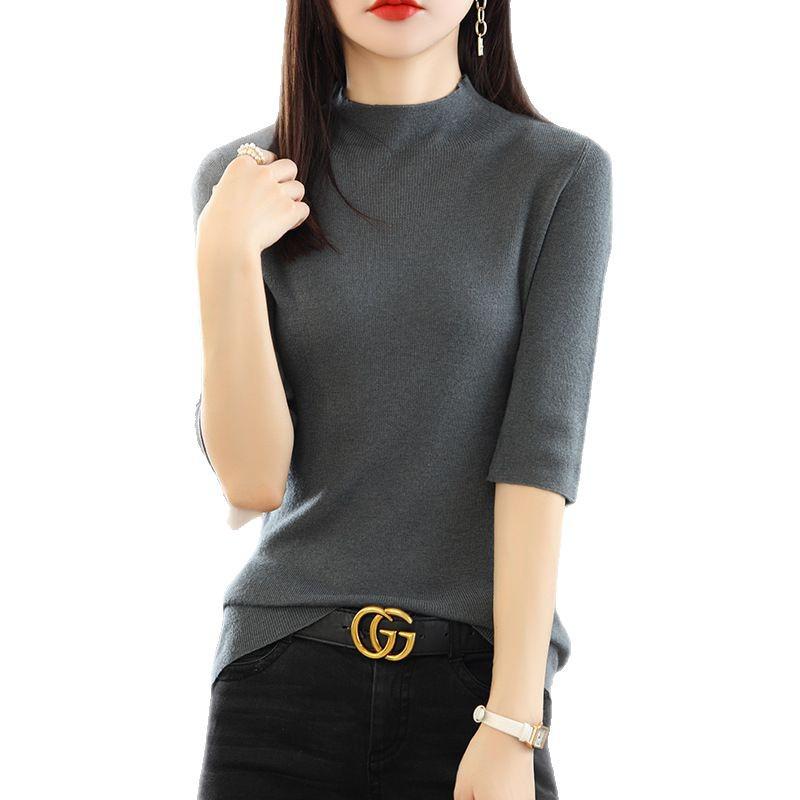 Женский трикотажный свитер со средним рукавом - Полувысокий воротник, Легкий, Весенне-осенний сезон 2022