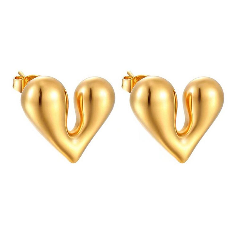 Geometric Texture Irregular Heart Earrings Stainless Steel Huggie Hoop Earrings For Women