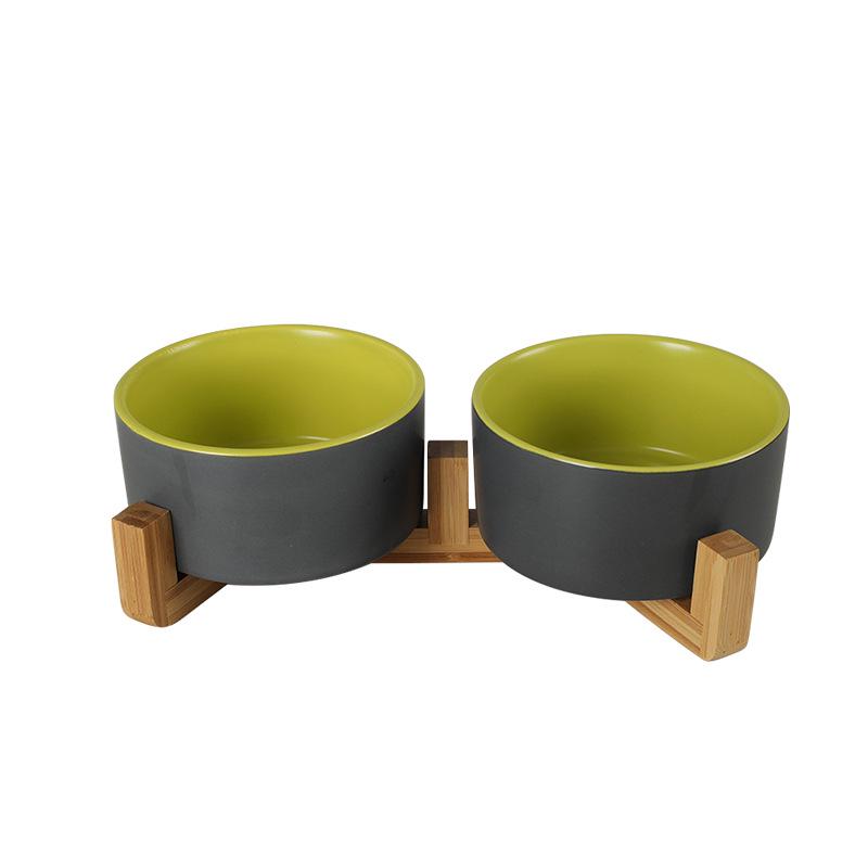 Ceramic Salad & Noodle Bowl Set with Wooden Stand - Black