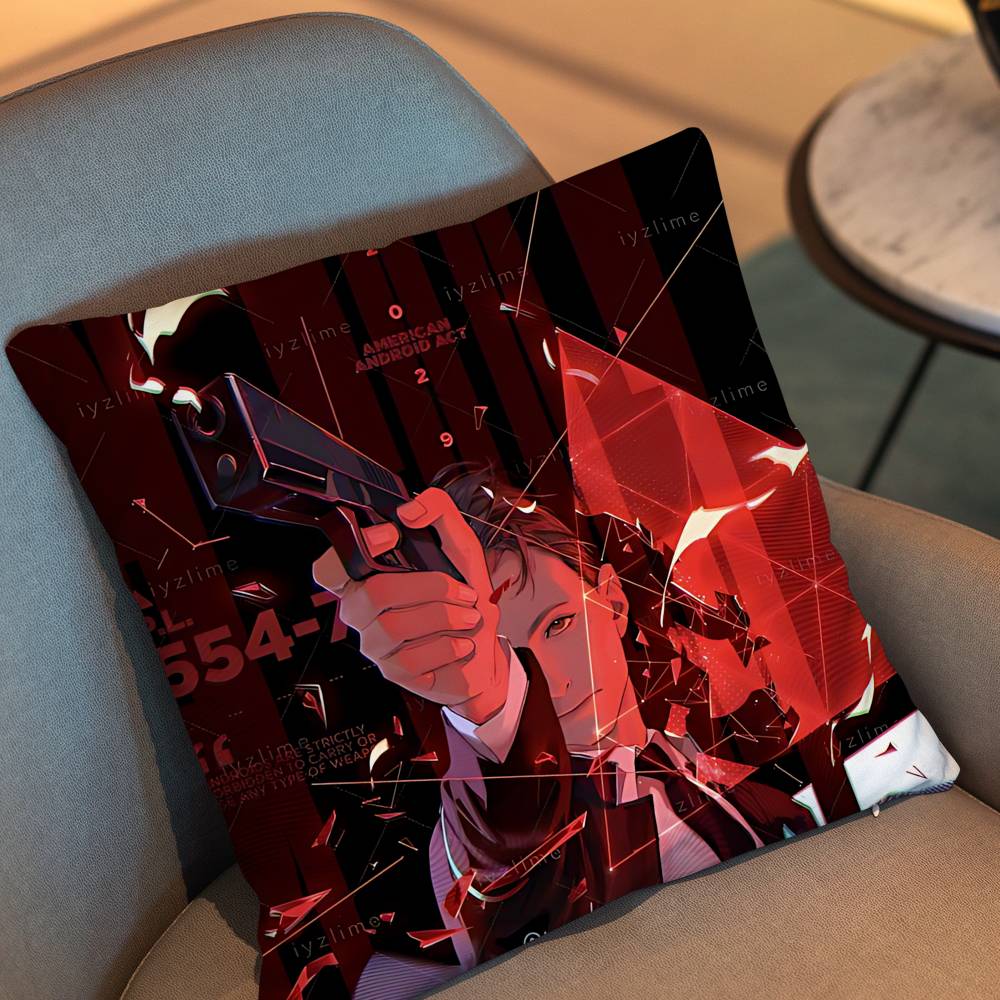 Game Rk800 Detroit Connor Pillow Case Anti-Dustmite Pillowcase Invisible Zipper Silky Short Plush Sofa Cushion Cover
