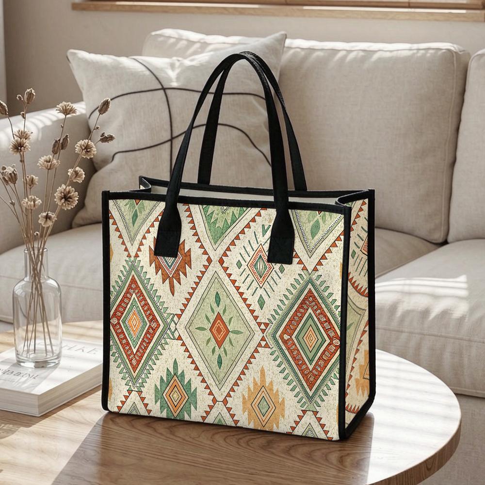 Bohemian Geometric Tote Bag Vintage Pattern Shoulder Bag for Daily Shopping Casual Use