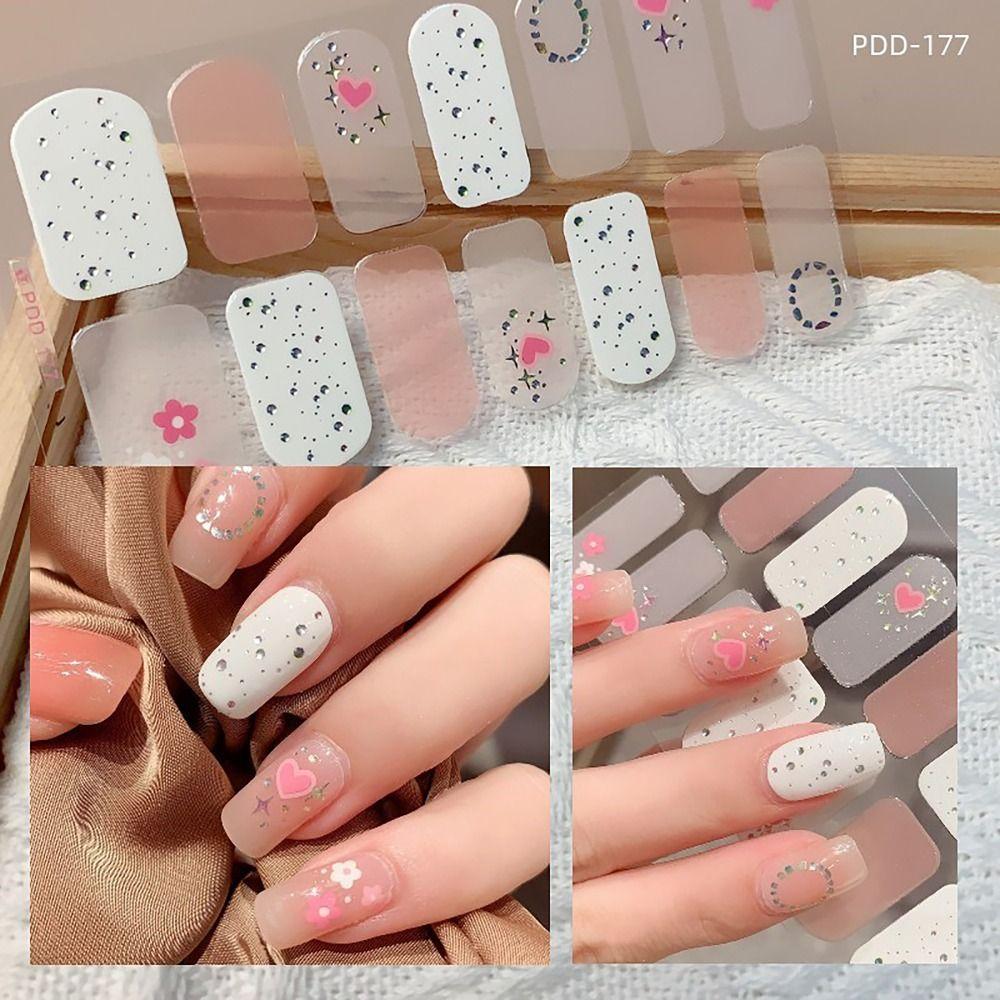 14Strips Nail Patch Semi Cured Gel Nail Polish Strips Nail Art Stickers DIY Nail Art Making