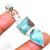 Republic Larimar Blue Topaz Gemstone 925 Silver Plated Pendant 2.08"