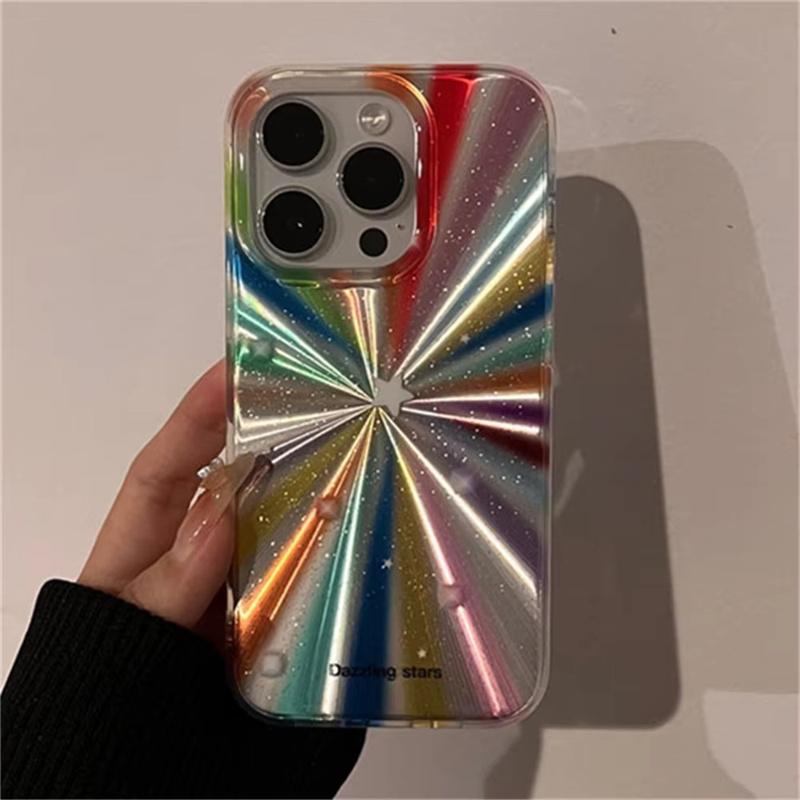 Luxury Laser Radiant Firework Rainbow Color Phone Case For iPhone 16 15 14 13 12 11 Pro Max Glitter Star Lens Protection Soft Cover