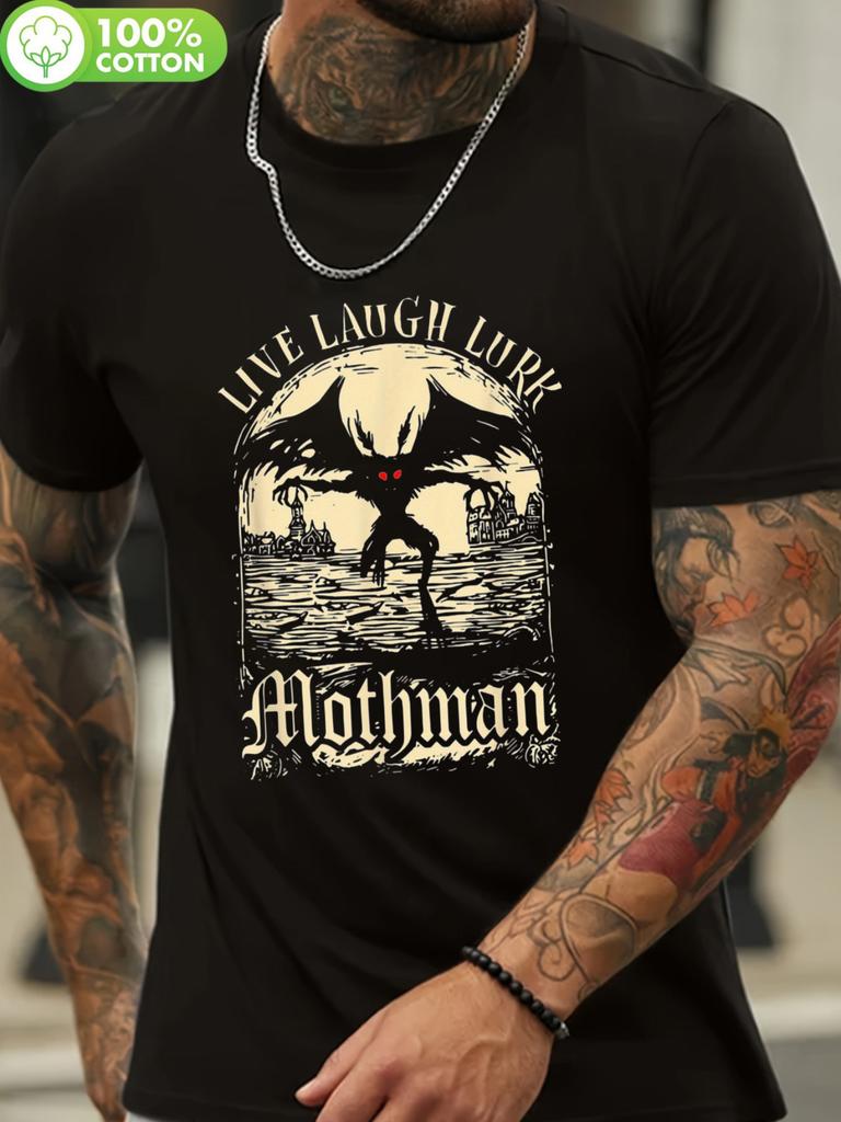 Plus Size 2XL Live Laugh Lurk Mothman Graphic Tshirt - Bl...