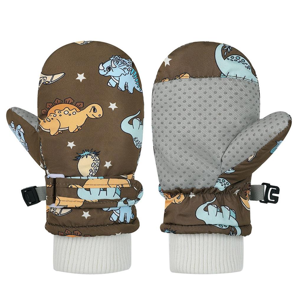 Варежки с защитой от брызг, детские перчатки, ветрозащитные детские зимние теплые перчатки для снега, утепленные термоперчатки с рисунком динозавра из мультфильма