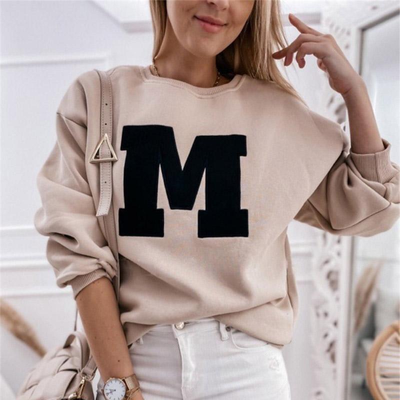 Весенне-осенняя женская повседневная толстовка с круглым вырезом и буквенным принтом, свободные пуловеры с длинными рукавами, топы