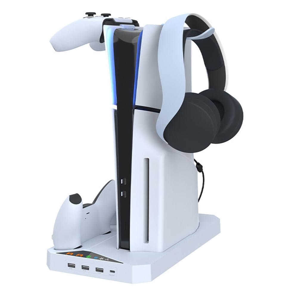 IPLAY HBP-584 Для Sony PS5 Slim Digital/Disc Edition Охлаждающая подставка Двойная зарядная станция для контроллеров Держатель для гарнитуры