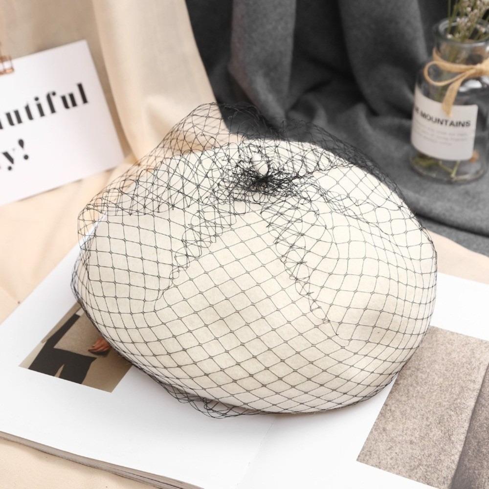 with Mesh Veil Painter Hat French Style Beanie Cap Retro Mesh Wool Beret Gift