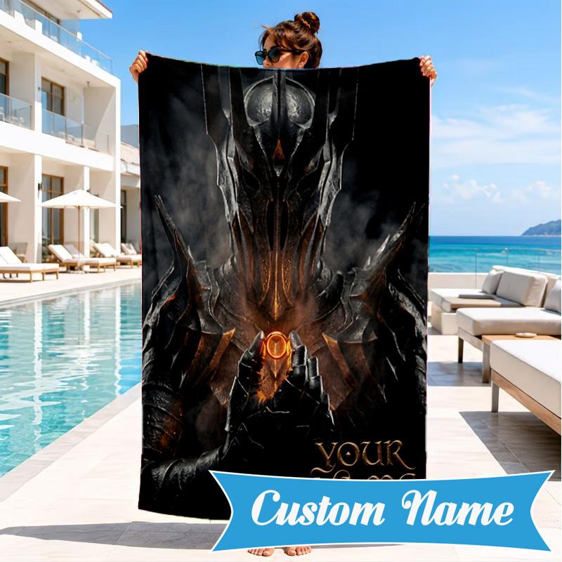 Custom Name Journey Through Middle-earth Personalized Microfiber Beach Towel, Quick-Dry, Ideal for Summer Travel, Beach Essential, Swimming