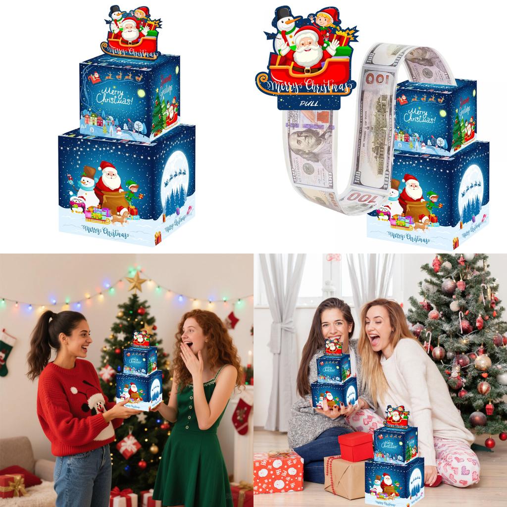 Santa Claus Double Layer Money Box With Gift Box For Christmas Party And Gift Giving