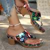 Slippers Summer Shoes Flower-embroidered Thick Heels One-strap Toe Clippers High Heels