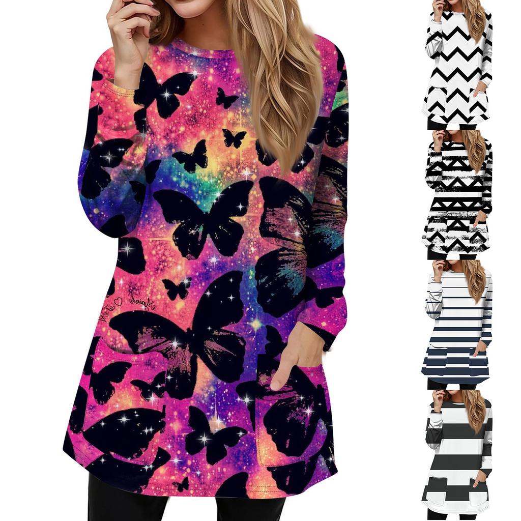 Женская толстовка, пуловер, спортивная одежда, карман, принт, повседневный топ с круглым вырезом и длинными рукавами