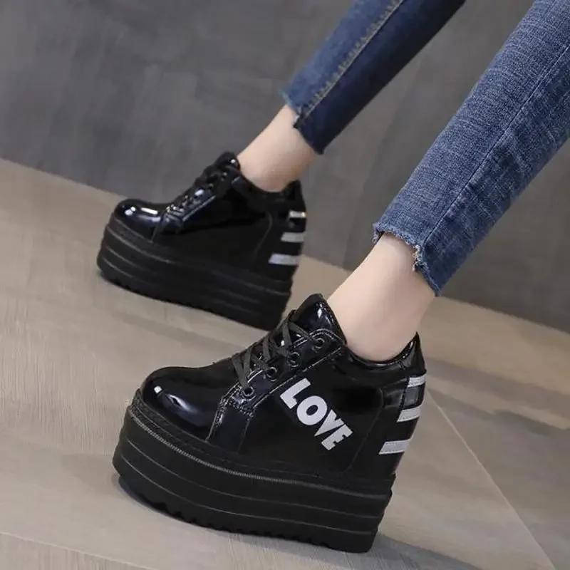 12CM Women Wedge Casual Shoes Zipper Height Increasing Breathable Women Autumn Platform Sneakers Walking Flat Trainers Shoes
